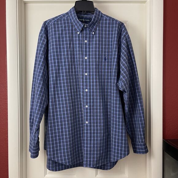 Polo Ralph Lauren Blake Shirt Mens XL Blue Pony Micro Plaid Button Down Two Ply - Picture 3 of 8